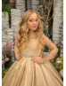 Gold Sparkle Tulle Flower Girl Dress With Beaded Belt